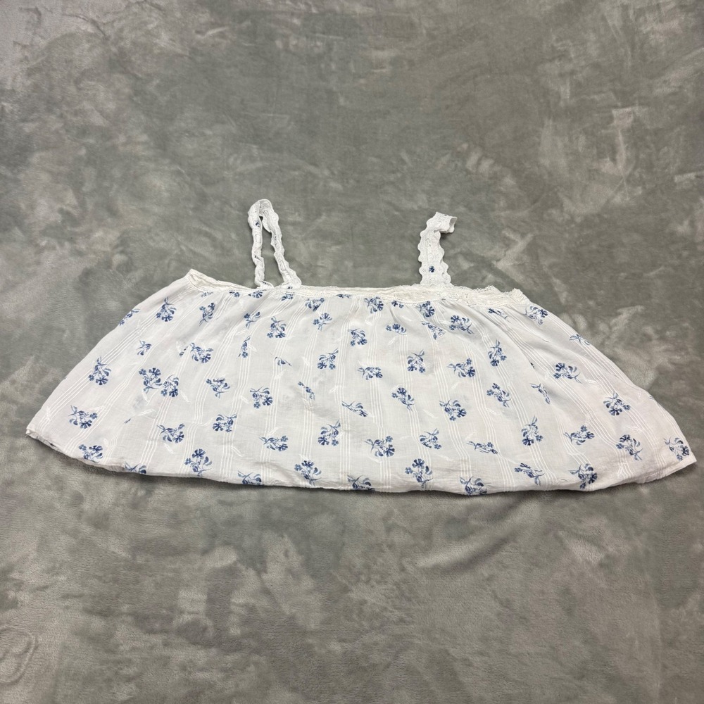 Joie White Blue Floral Print Lace Trim Cami Tank Top Womens M - Picture 2 of 7